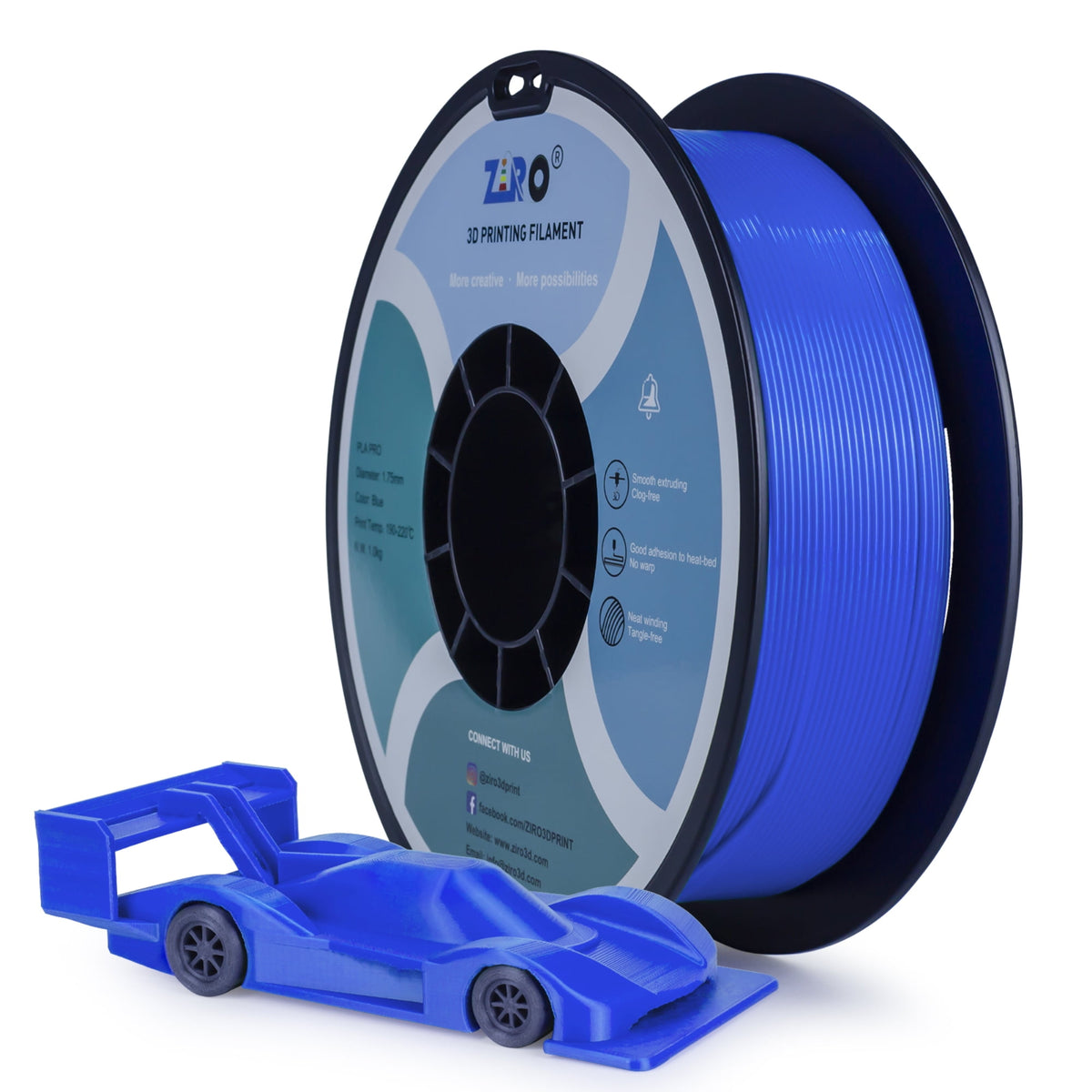 Ziro 3D PLA PRO Filament, 1.75mm 1kg, Metallic Silver