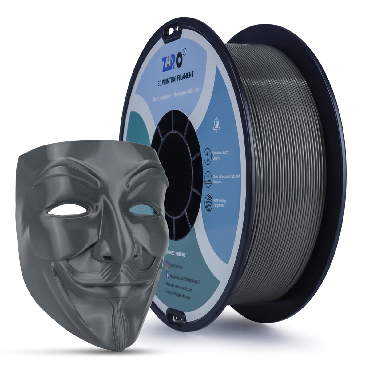 Ziro 3D PLA PRO Filament, 1.75mm 1kg, Metallic Silver