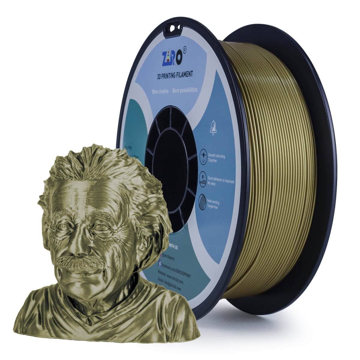 Ziro 3D PLA PRO Filament, 1.75mm 1kg, Metallic Silver