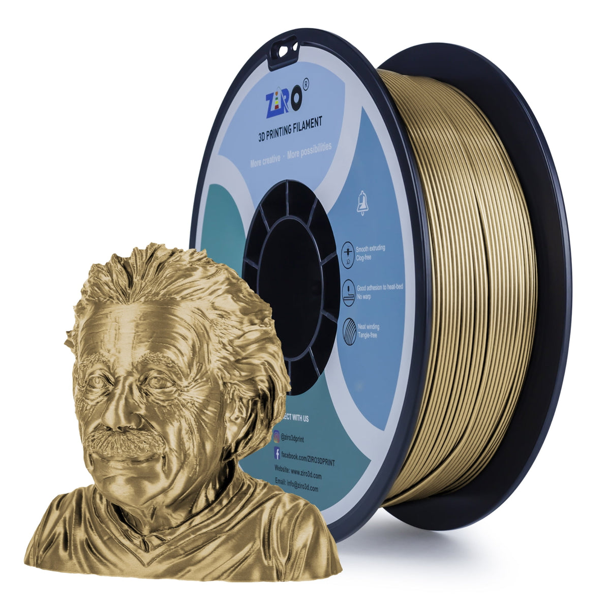 Ziro 3D PLA PRO Filament, 1.75mm 1kg, Metallic Silver