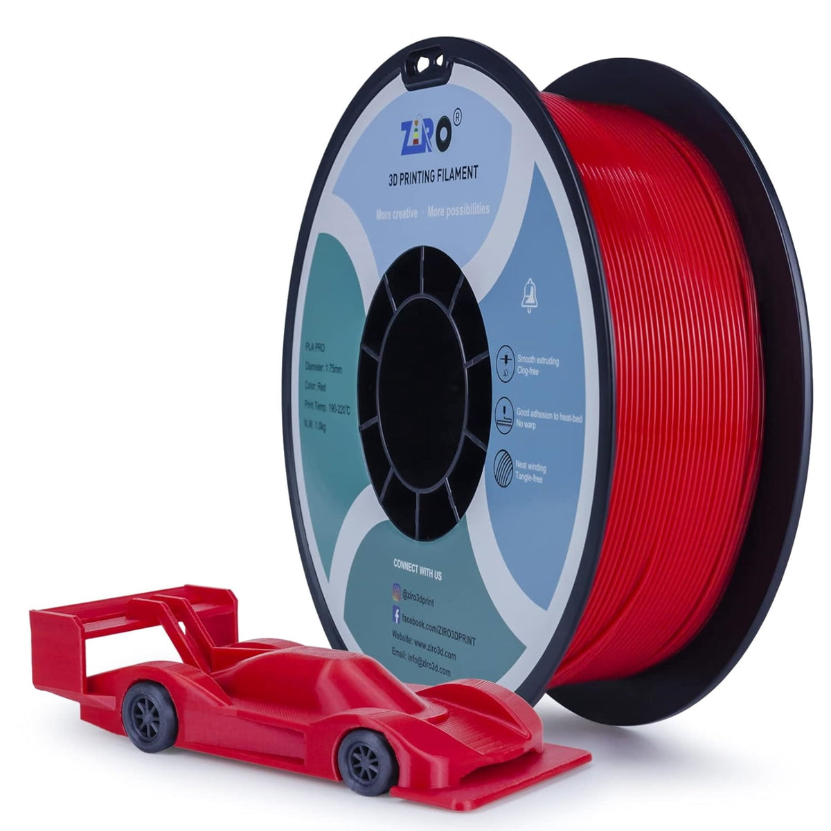 Ziro 3D PLA PRO Filament, 1.75mm 1kg, Metallic Silver