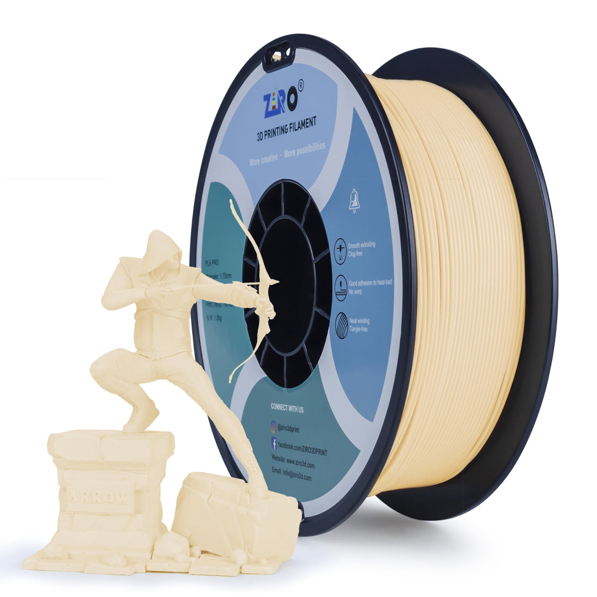 Ziro 3D PLA PRO Filament, 1.75mm 1kg, Metallic Silver
