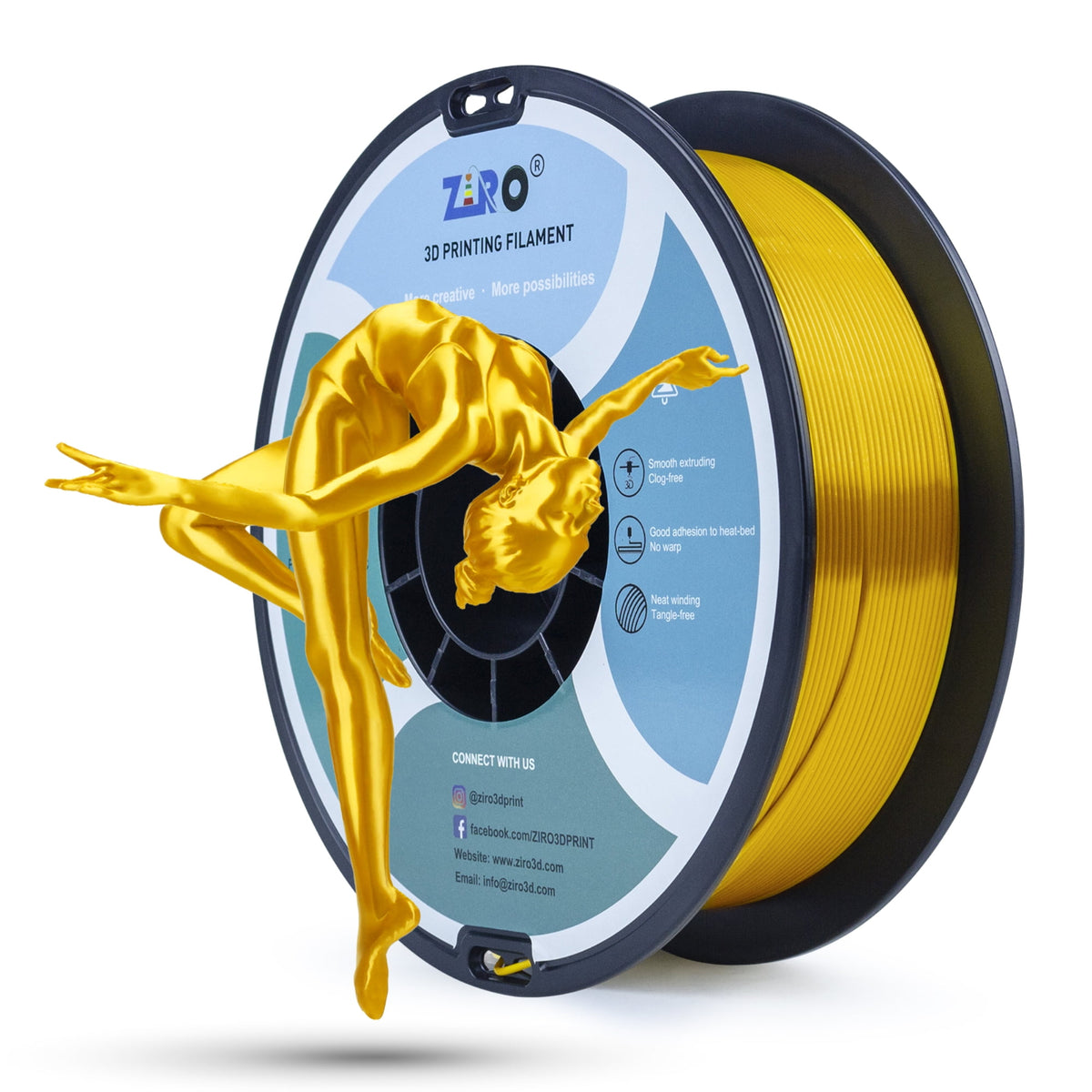 Ziro 3D Silk PLA Filament 1.75mm 1kg, Silver-Gray