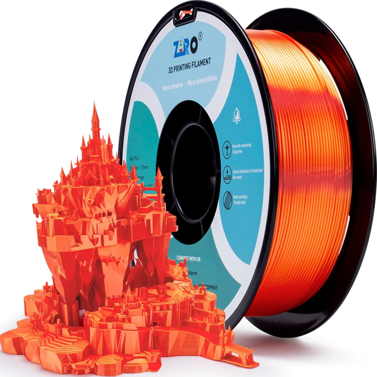Ziro 3D Silk PLA Filament 1.75mm 1kg, Silver-Gray