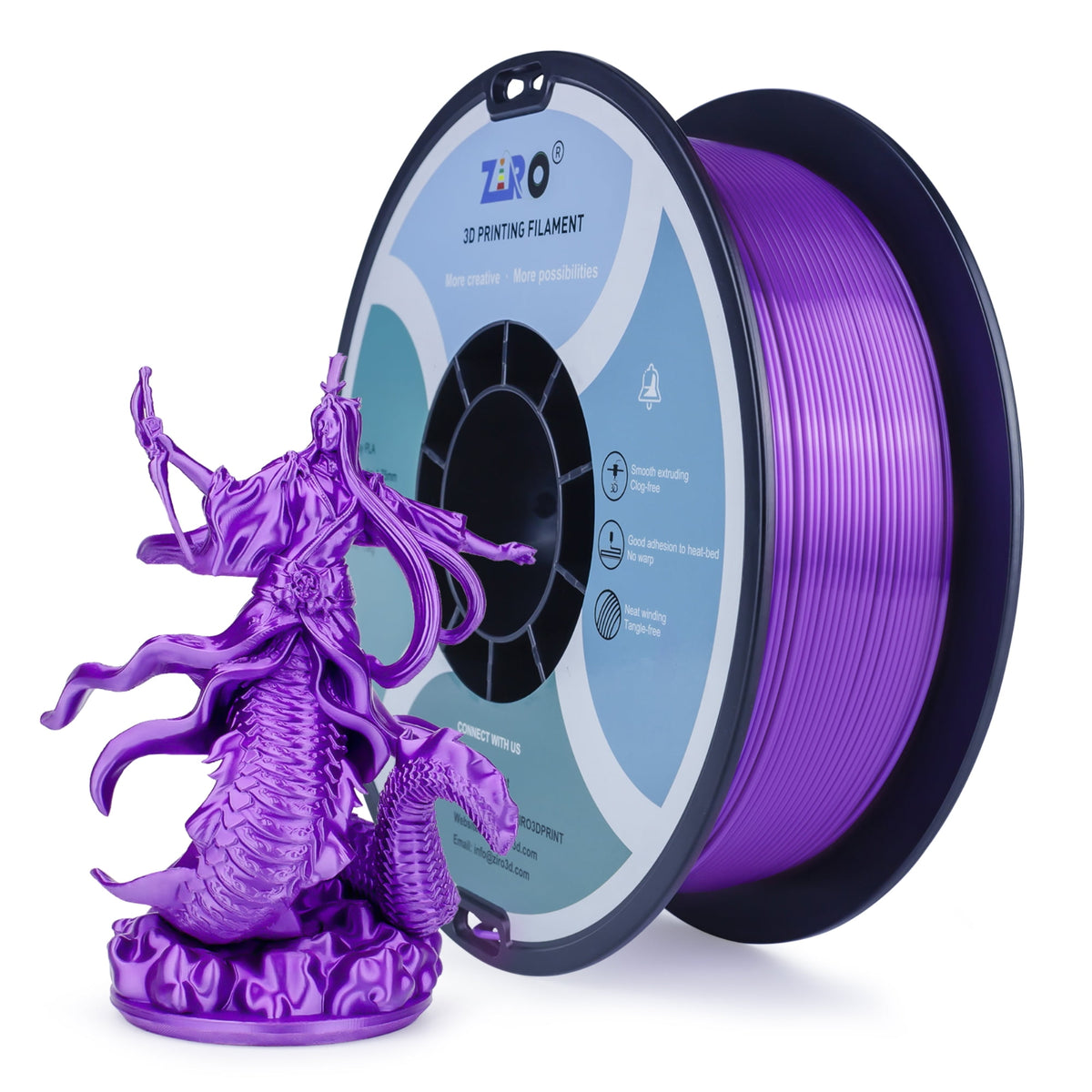 Ziro 3D Silk PLA Filament 1.75mm 1kg, Silver-Gray