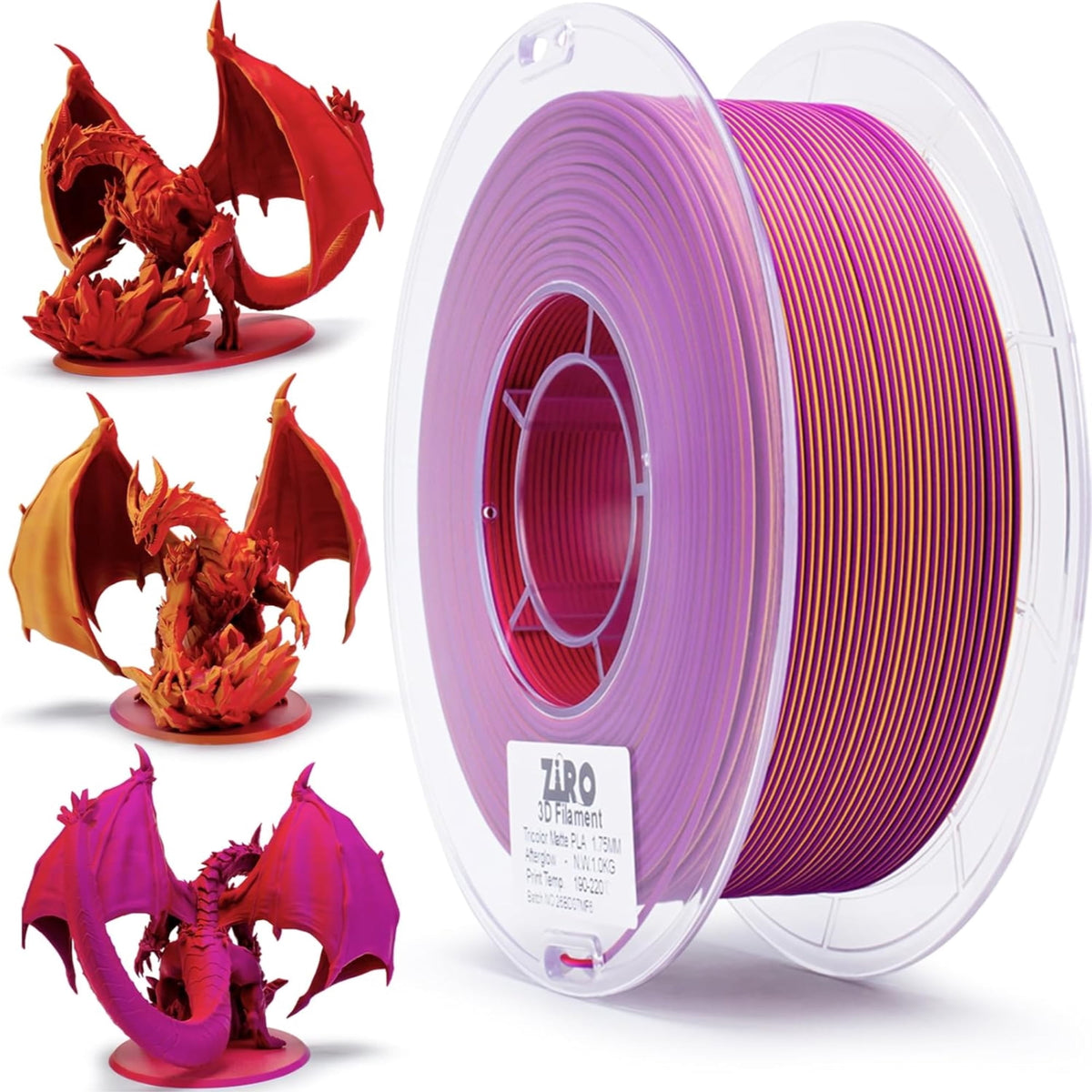 Ziro 3D Tri-Color Matte PLA 1.75mm 1kg, Volcano