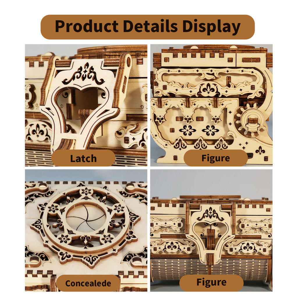 Music Park 3D Wooden Puzzle Model Kit with Movable Drawers, Antique Jewel Box DIY Crafts