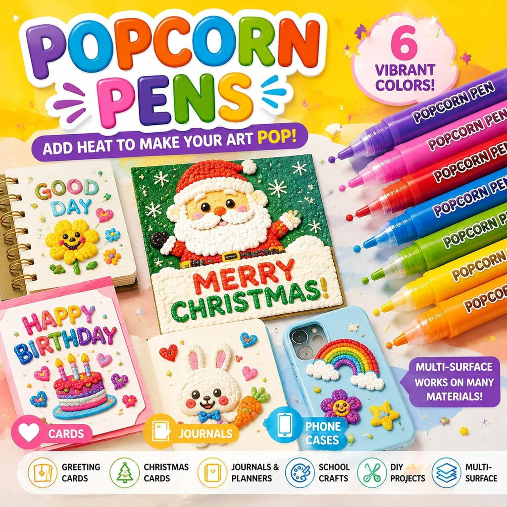Puffy Popcorn Pens 3D Art,DIY Bubble Popcorn Drawing Pen with 6 Colors,Dries with Fun Texture for Drawing Coloring Crafts Art Projects and Classroom