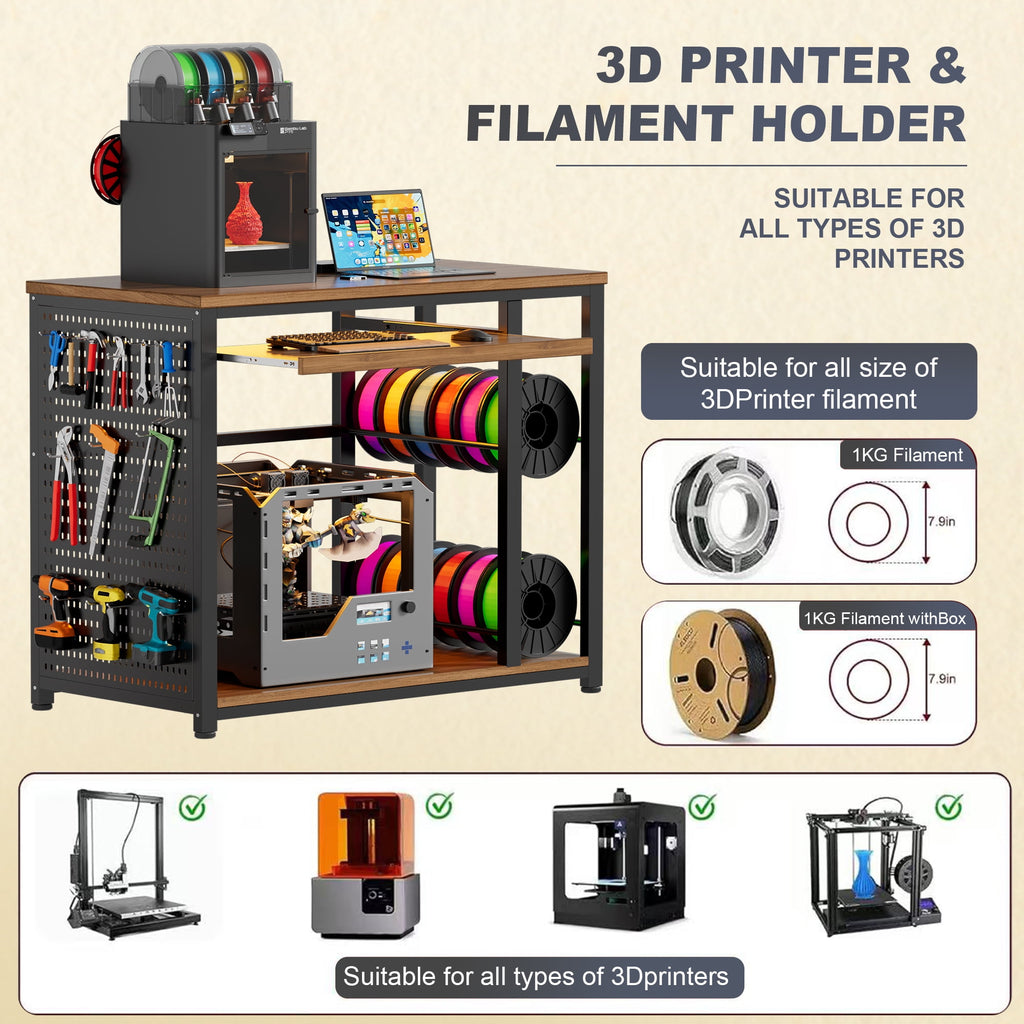 VOXIVEE 3D Printer Stand with Filament Storage Rack,Pegboard,Keyboard Tray
