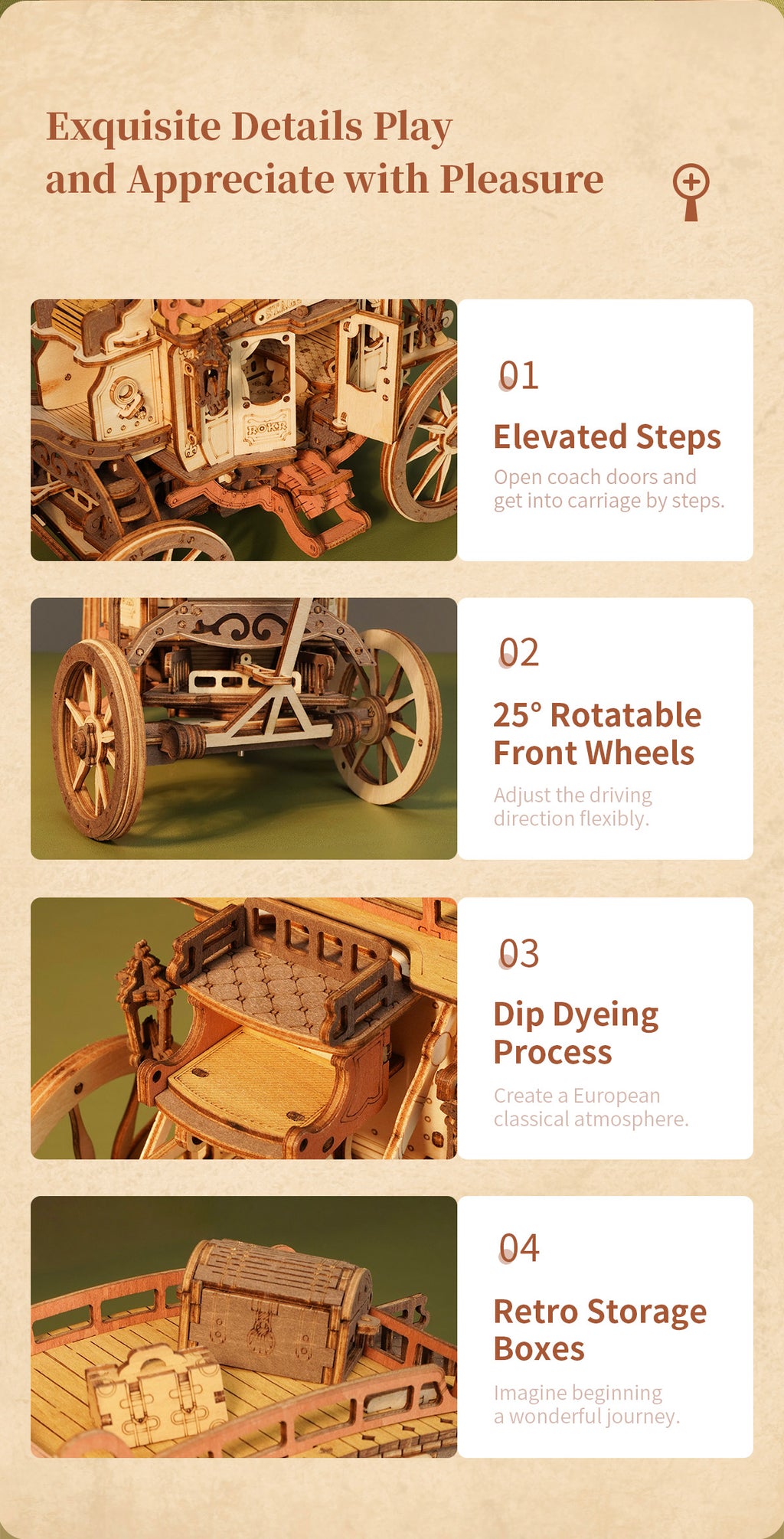Robotime 3D Wooden Puzzles for Adults Music Box Model Car Stagecoach Toys Gift for Teens Adult