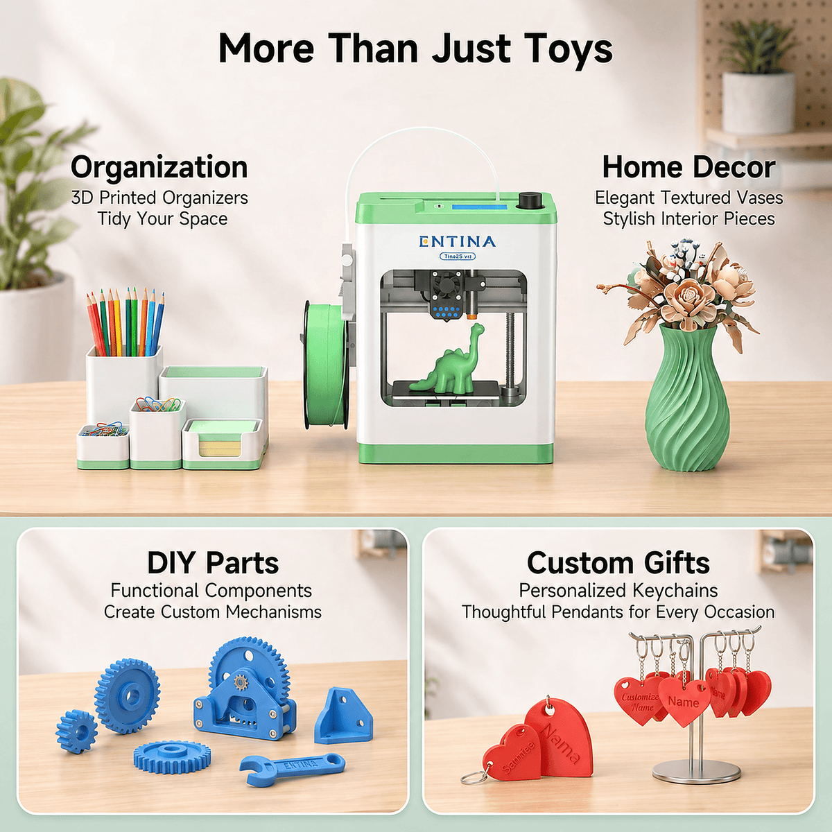 Entina Desktop 3D Printer Tina2S, Wi-Fi Control Auto Leveling Heated Plate for Beginners STEM DIY