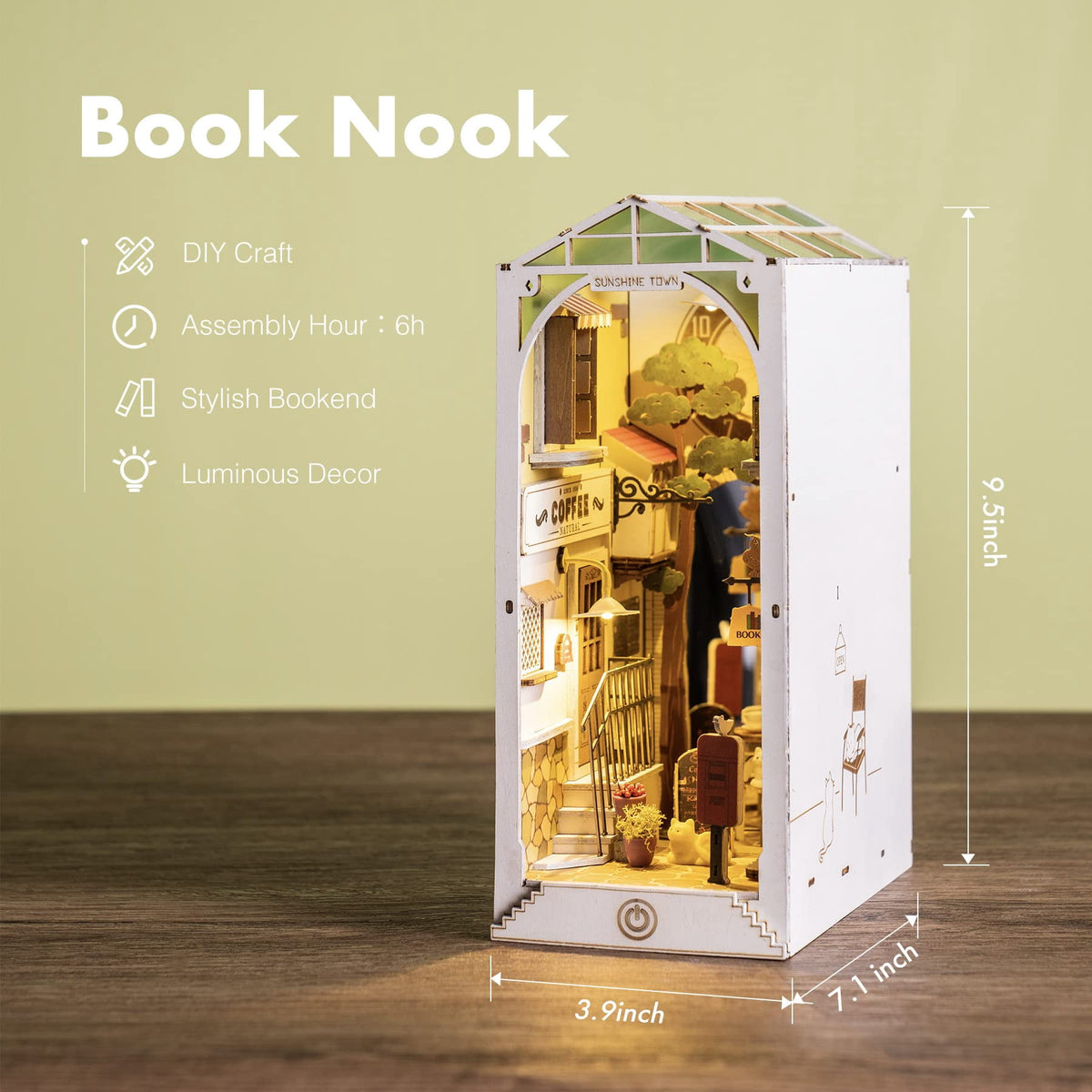 Robotime Sunshine Town DIY Book Nook Kit, Wooden 3D Puzzle Building Sets for Bookshelf Decor, Gifts for Adults Teens