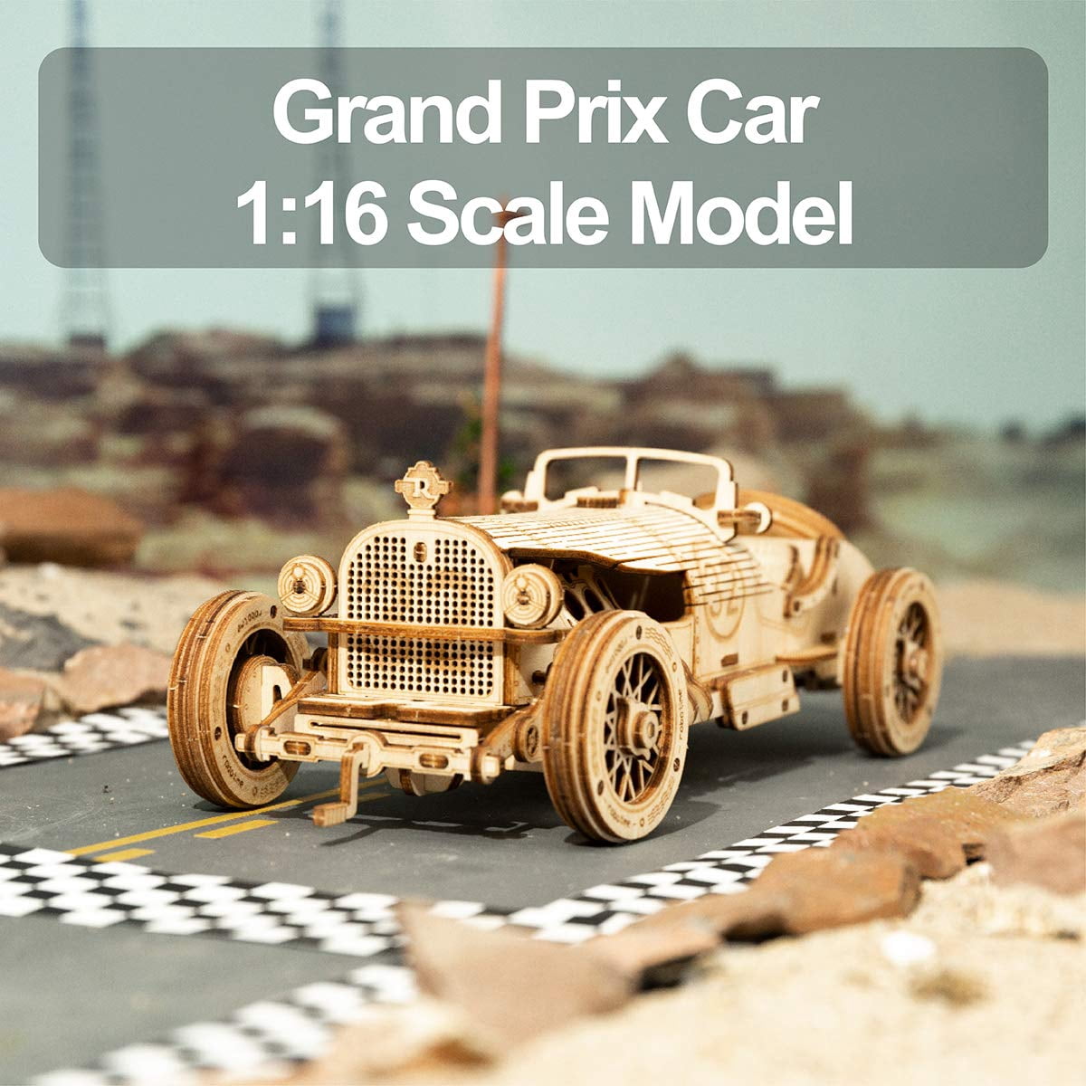 Robotime Grand Prix Car 3D Wooden Puzzle Mechanical 1:16 Scale Car Model Kits,Brain Teaser Puzzles Vehicle Building Kits