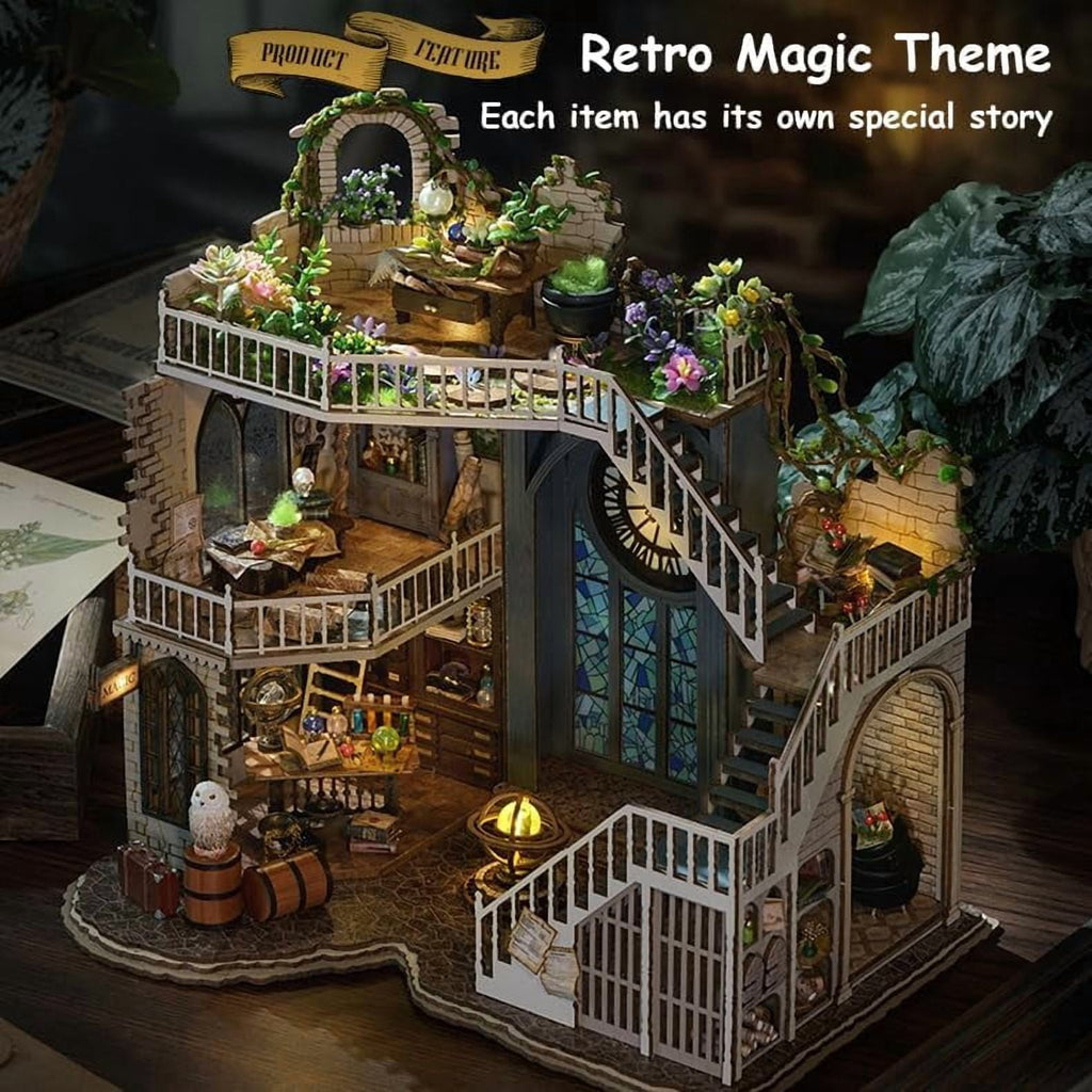MOJINO Magic Book Nook Kit for Adults, DIY Miniature House Kit with LED Light, 3D Wooden Puzzle, Christmas Bookshelf Decor, Birthday Gift for Book Lovers