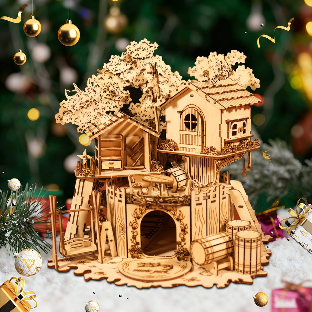Music Park 3D Wooden Puzzle Treehouse for Adult to Build DIY Miniature Model Kit without LED Home Decor,Christmas and Birthday Gift