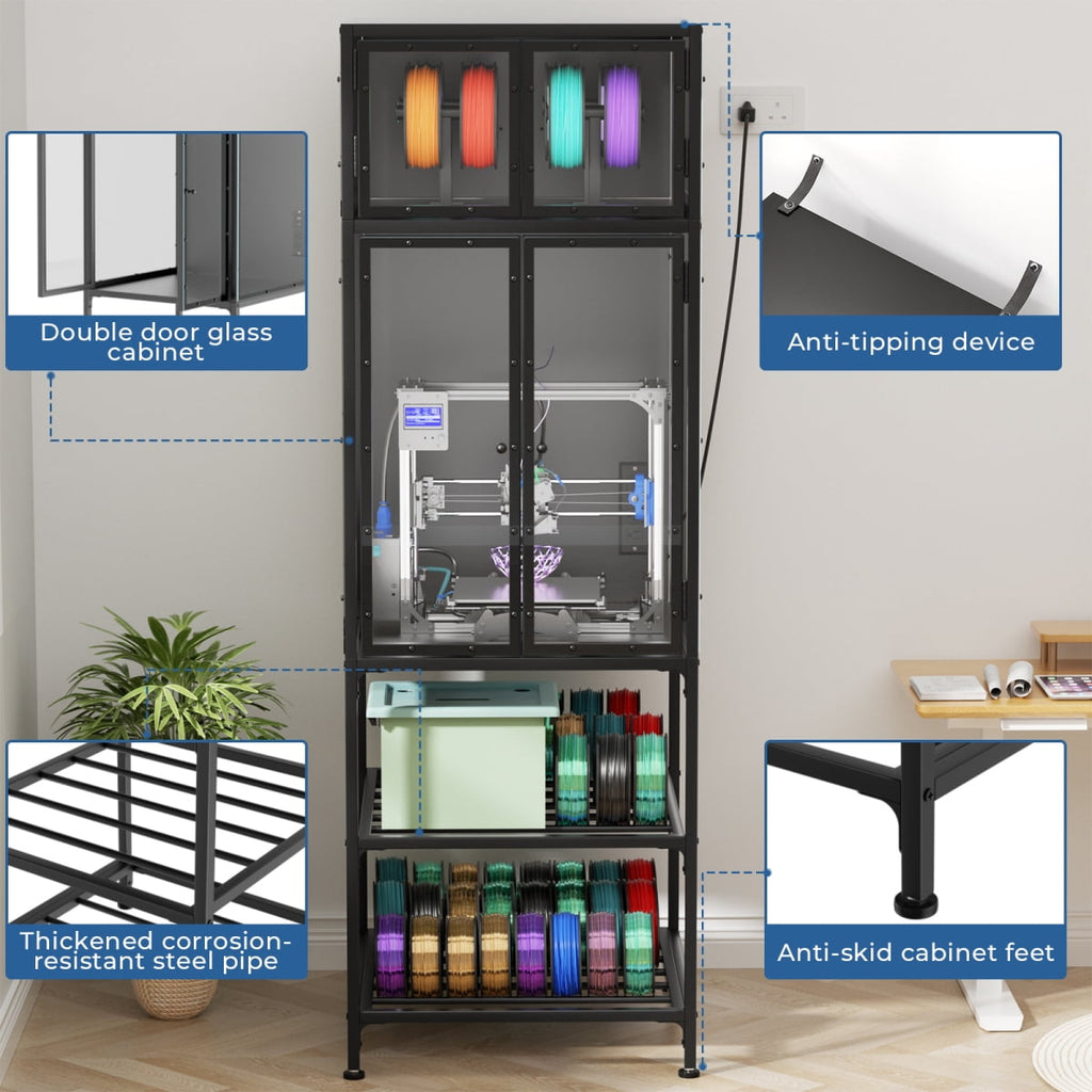 YANGXUN 3D Printer Stand with Filament Storage Built in Power Panel Open Frame Heavy Duty Metal Workstation for Home and Office