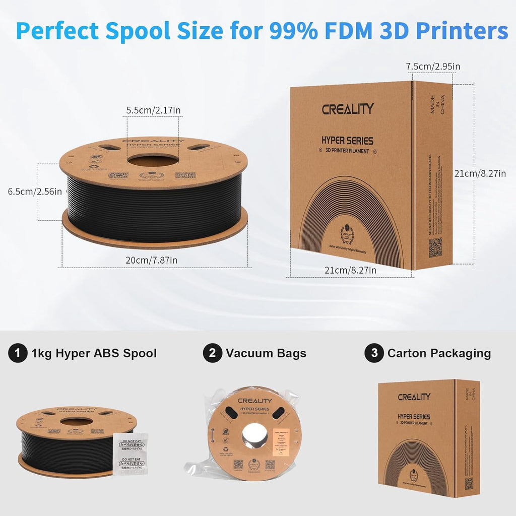 Creality Hyper ABS Filament 3D Printer Filament 1.75mm 350mm/s High-Speed Printing Dimensional Accuracy ± 0.05 mm 2.2lbs Compatible with Most 3D Printers, Grey