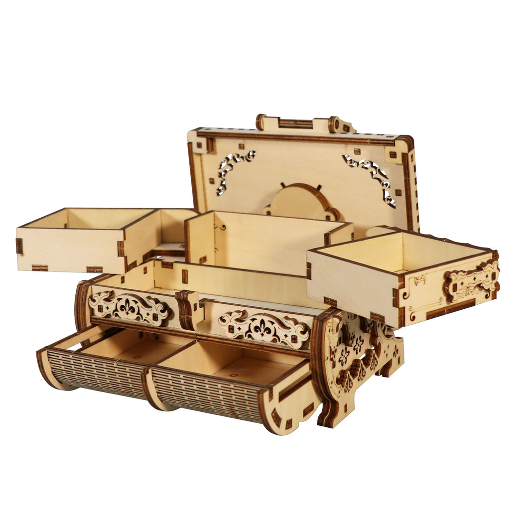 Music Park 3D Wooden Puzzle Model Kit with Movable Drawers, Antique Jewel Box DIY Crafts