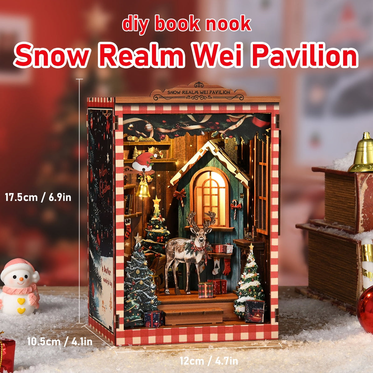 Book Nook Kit, DIY Miniature House Kit for Adults Beginners, Dollhouse Mini Booknook Kits, Wood Bookends Building Model Puzzle Toy with LED Light, 3D Wooden Puzzles Crafts Gifts