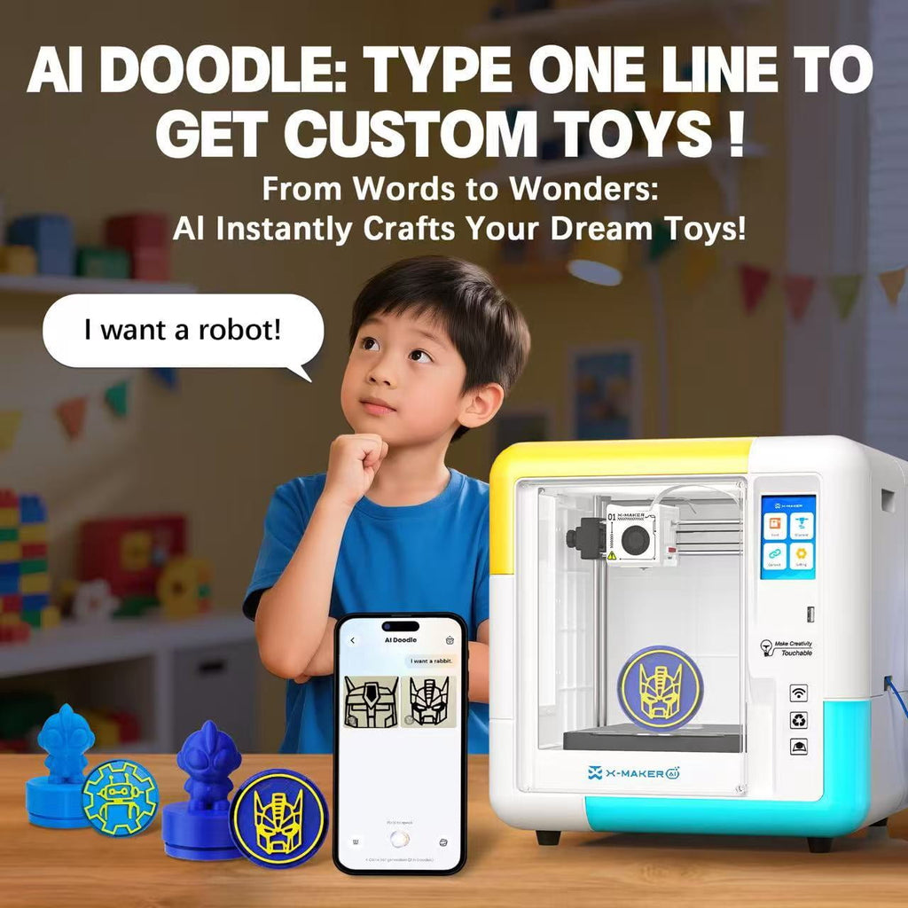 AOSEED 3D Printer for Kids Educational Toy, AI Design Apps, Safe Enclosed, Gift for Kids, AI Printer + 4 Filaments + Toy Pack