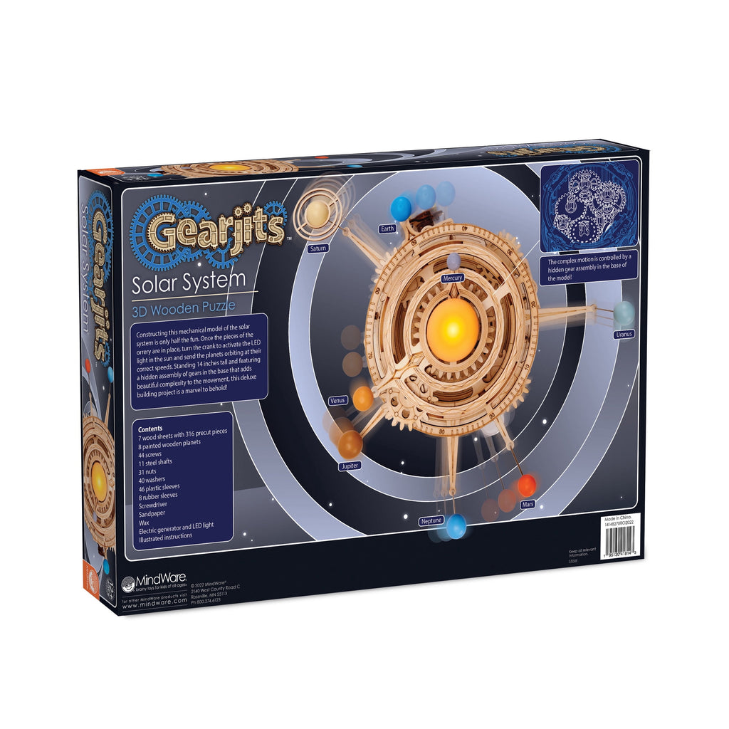 MindWare Gearjits: Solar System, Wooden 3D Building Puzzle for Teens & Adults, DIY Solar System Model, Fun for Parents Too, Great STEAM Gifts for