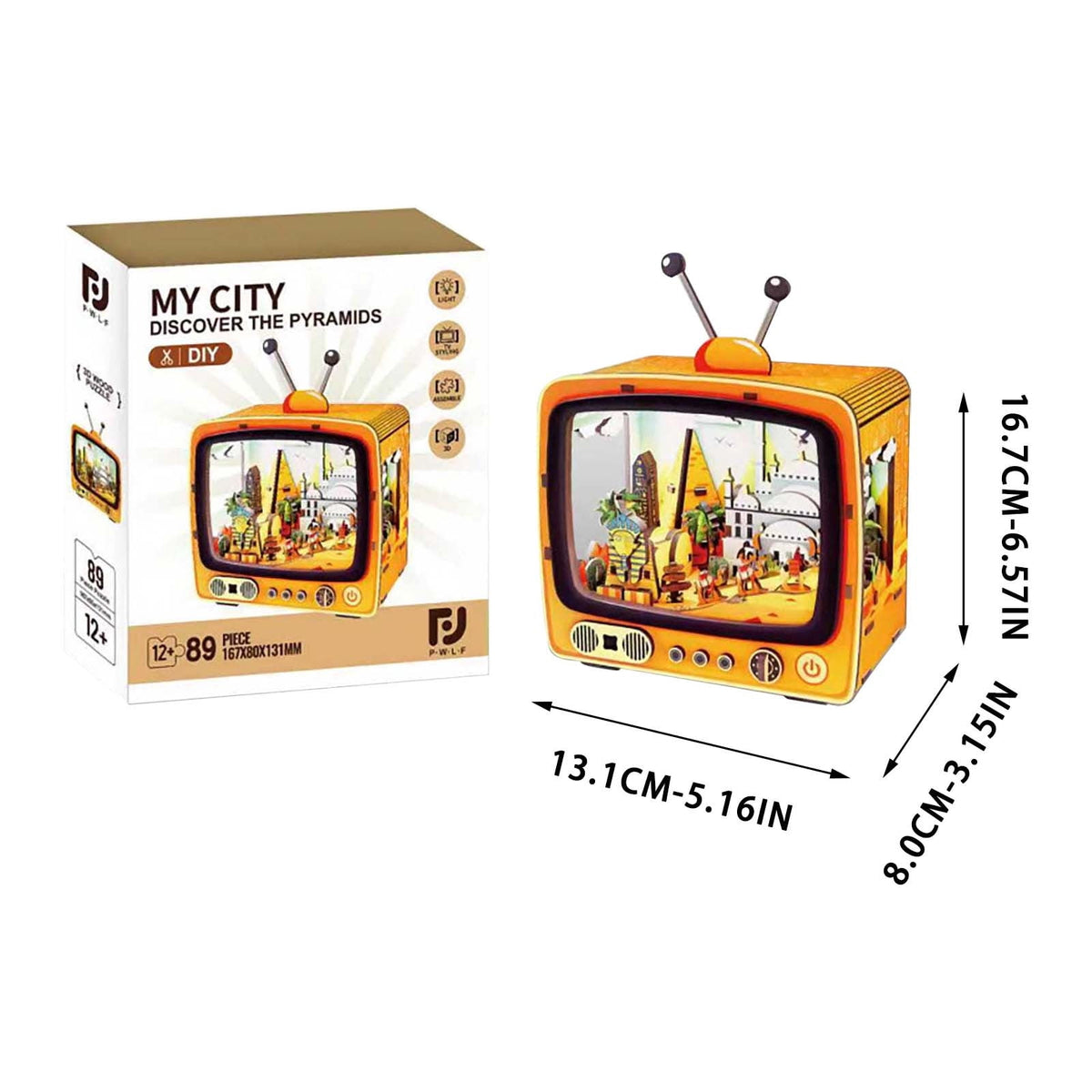 Yardvibe CityVision 3D Wooden Building Puzzle, TV-Shaped 3D Wooden Puzzle with LED Lights & Street View Inside, DIY Craft Model Kit for Adults, Elegant Home Decor & Creative Gift (Japan)