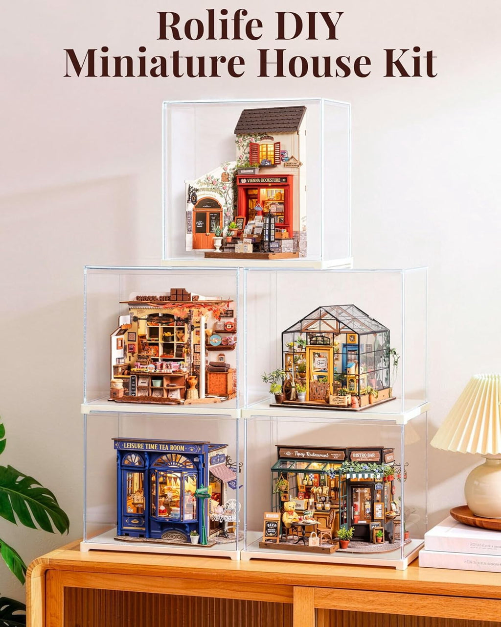 Rolife Vienna Bookstore DIY Miniature House Kit, 3D Wooden Puzzle Bookshelf Decor, Craft Model Building Set for Teens Adults, Creative Home Desk Decor Gift for Book Lovers
