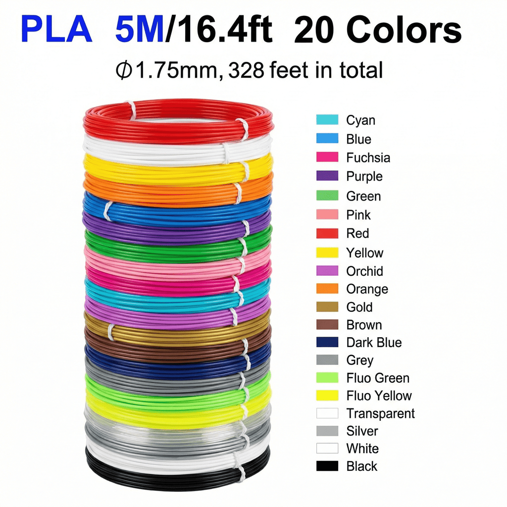 3D Pen PLA Filament Refills, 1.75mm PLA Filament Pack of 20 Colors