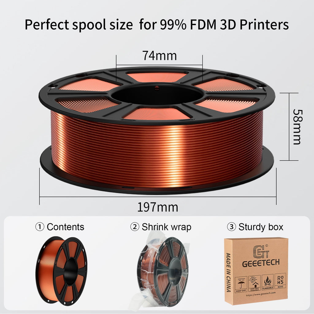 Geeetech 3D Printer Silk Silver PLA Filament 1.75mm,Metal-like Shiny Consumable 1kg (2.2lbs) 1 Spool