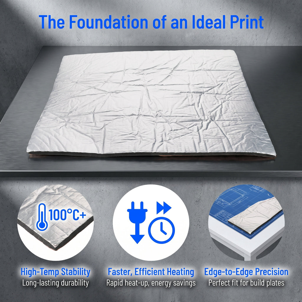 OUNONA Flame Resistant Heated Bed Insulation Pad Plated Silver Aluminum Foil for 3D Printer