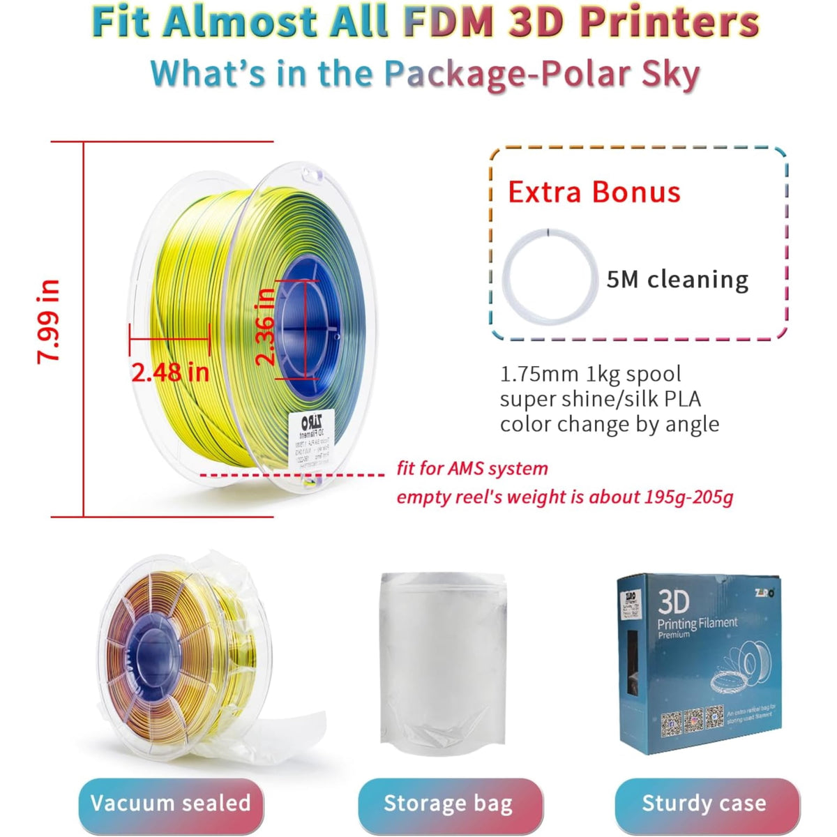 Ziro 3D Tri-color Silk PLA 1.75mm 1kg, Indigo Satin