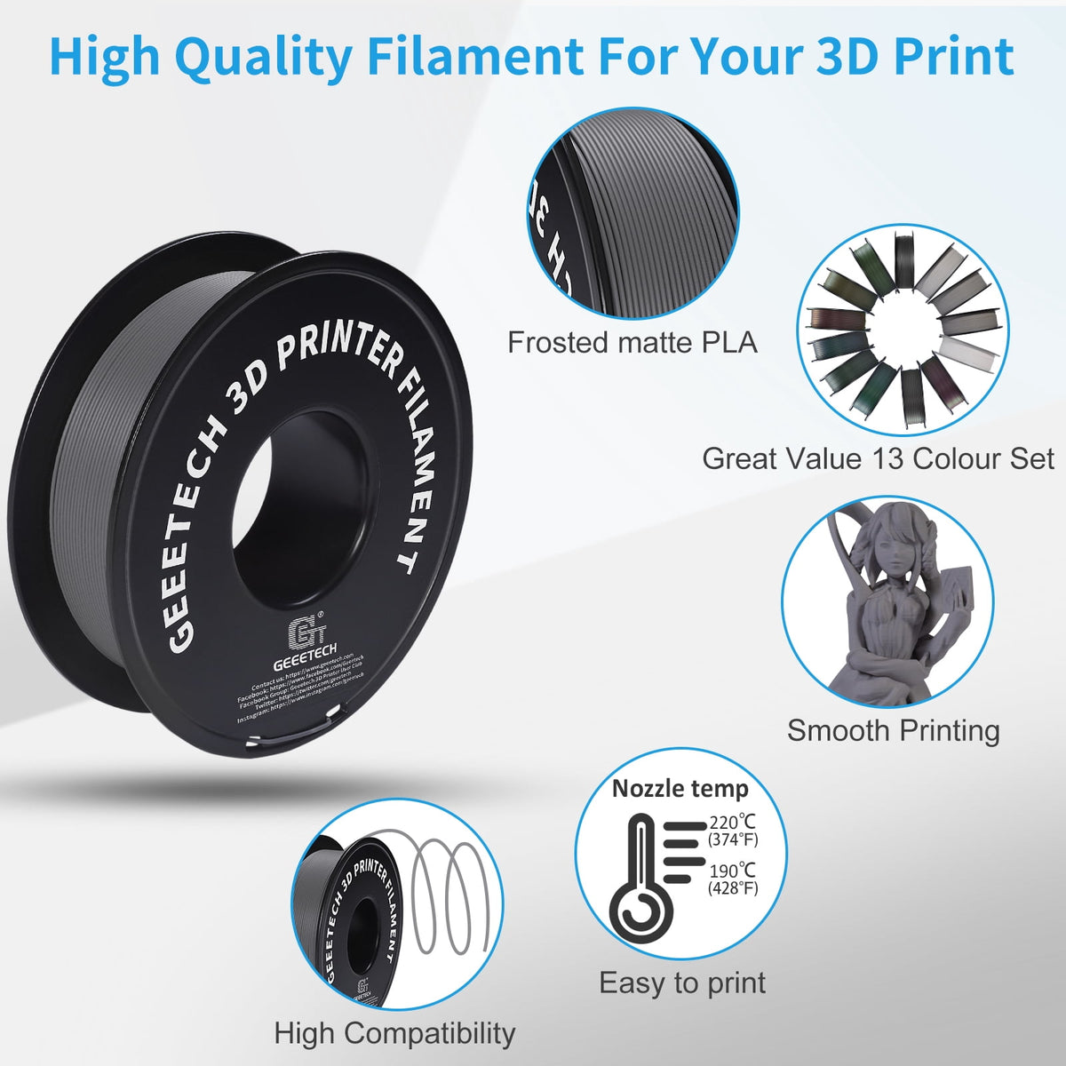 Geeetech navy blue Matte PLA Filament Matte 1KG, 1.75mm 3D Printer Filament Dimensional Accuracy +/- 0.01mm, 1kg Carboard Spool (2.2lbs) for Most FDM 3D Printers
