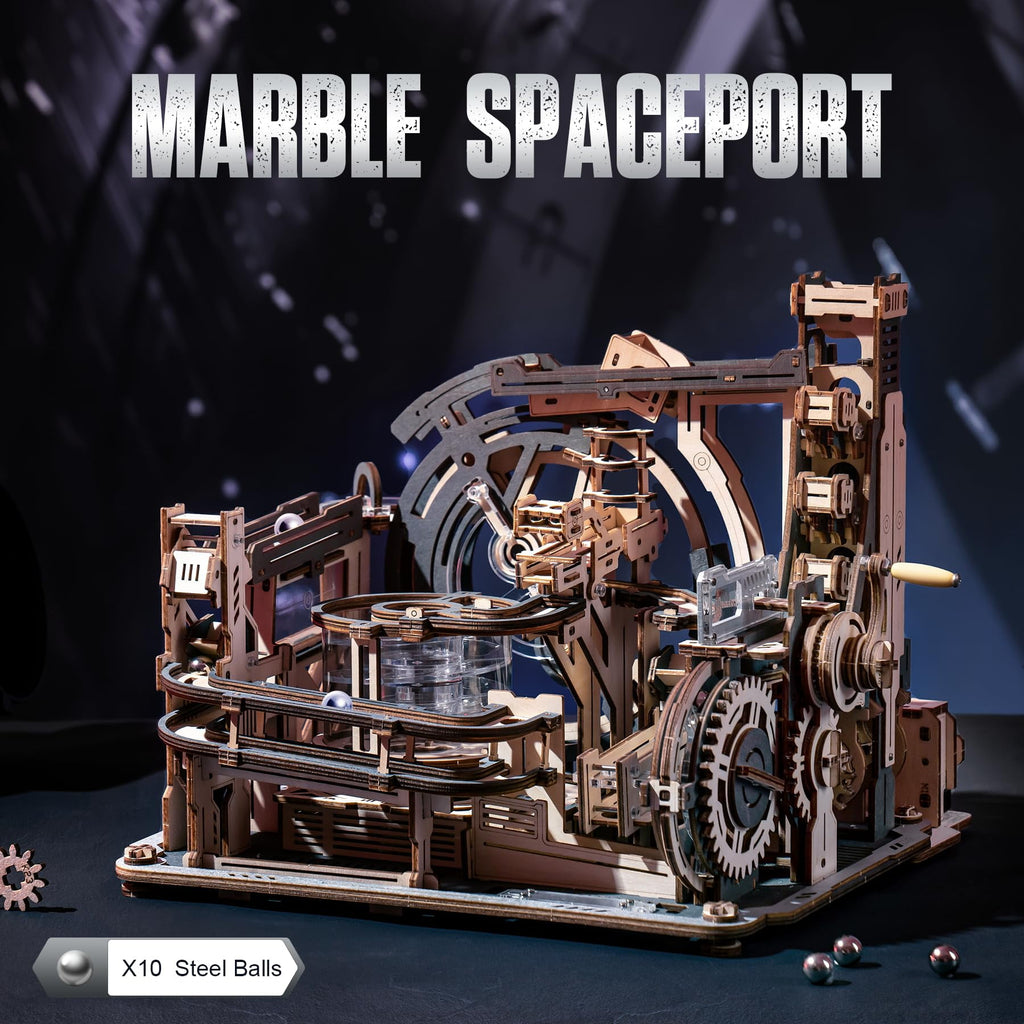 ROKR 3D Jigsaw Wooden Puzzle Marble Run Spaceport Electric Model Kit for Adults and Kids 472 Pieces