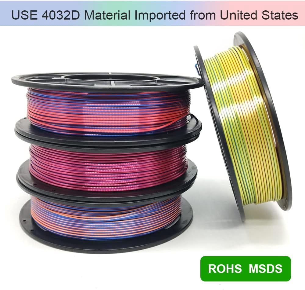 3D Printer Filament Triple Color Silk PLA Filament 1.75mm, 3D Printing Filament Bundle,tri Color 250g*4 Pack-B, 250g X 4 Pack