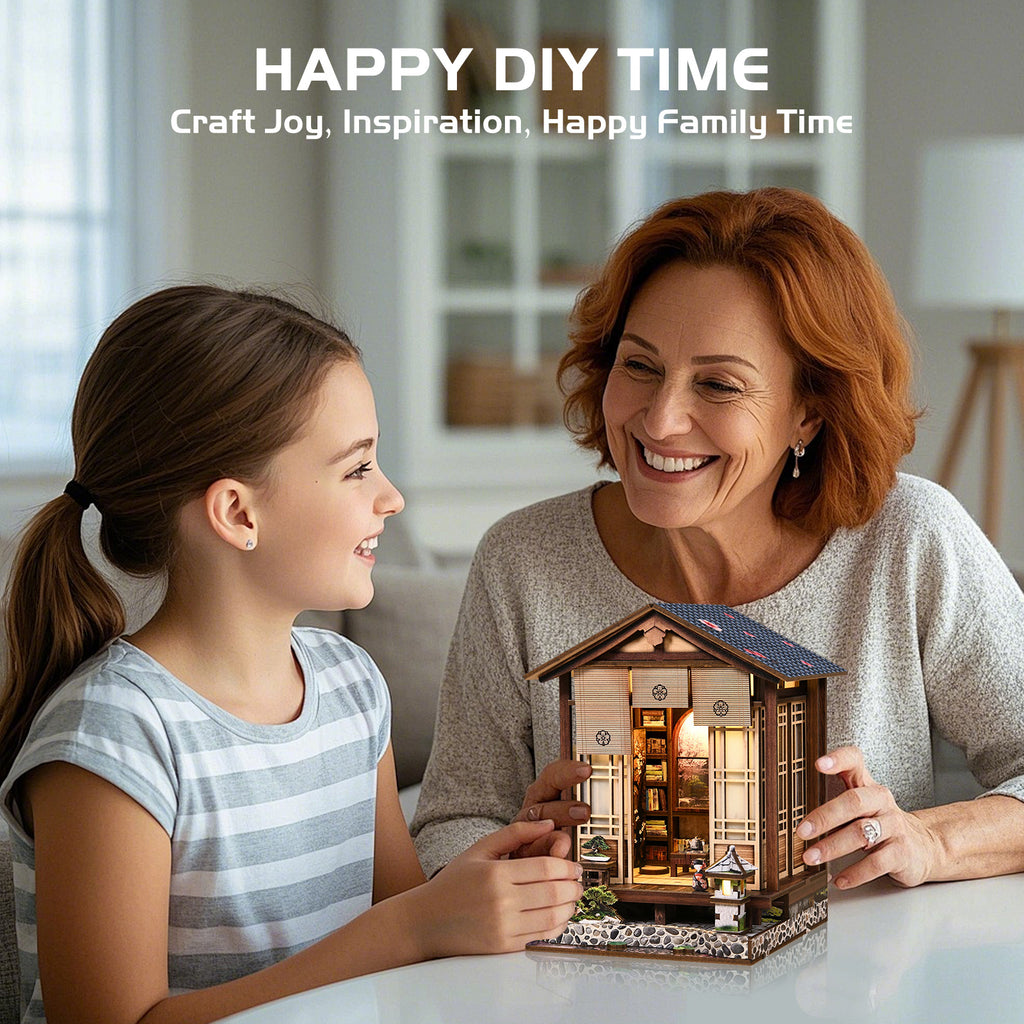 Strucwood DIY Book Nook Kit Japan Lantern Harmony Garden Wooden Puzzles with LED Dust Cover,3D Crafts Hobbies Gifts for Adults（AM01-005）