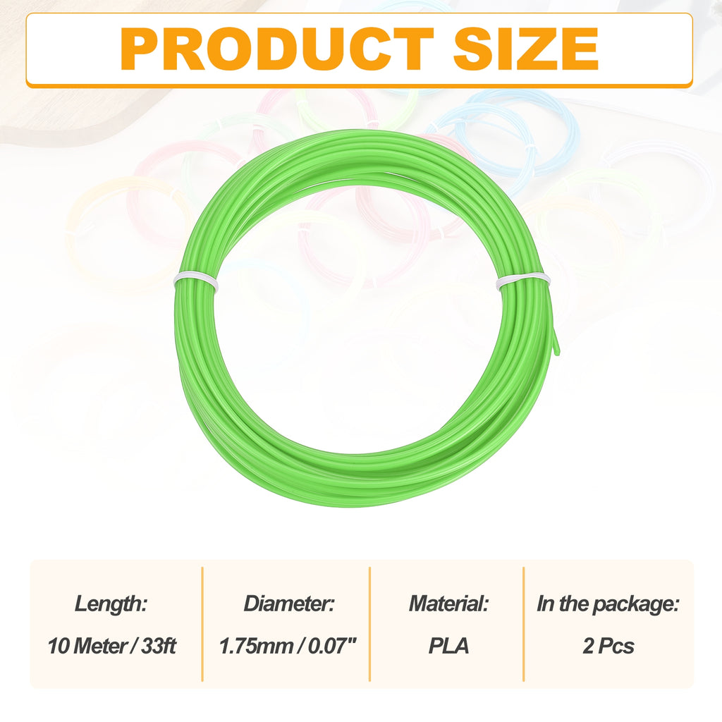 Uxcell 2 Pcs 3D Pen Filament, 1.75mm Dia 33ft Length PLA 3D Printing Pen Filament Refills for 1.75mm 3D Printing Pen, Light Green