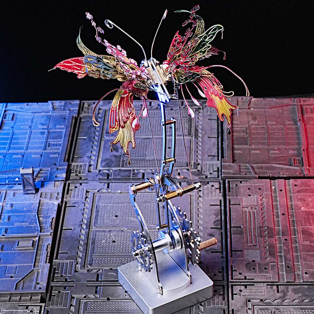 3D Metal Puzzles, Mechanical Butterfly Model Kit with Gear Transmission, Steampunk DIY Assembly, Stainless Steel Desk Decor Collectible Gift for Adults