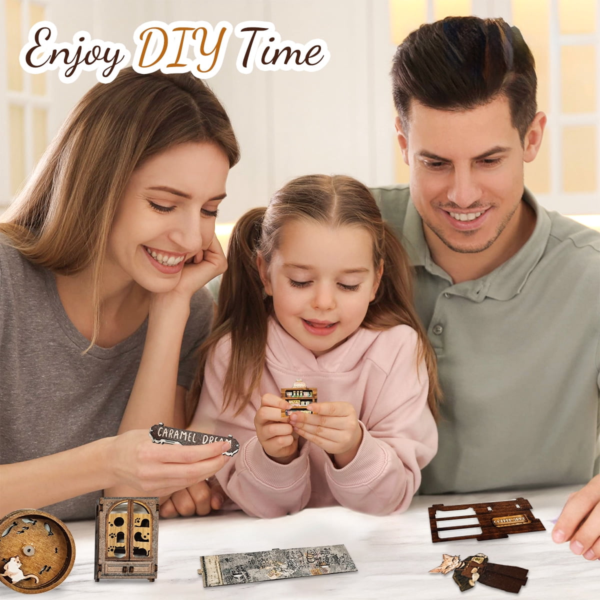 Strucwood DIY Book Nook Kit Caramel Dreams Wooden Puzzles with LED Dust Cover,3D Crafts Hobbies Gifts for Adults（SQ-03）