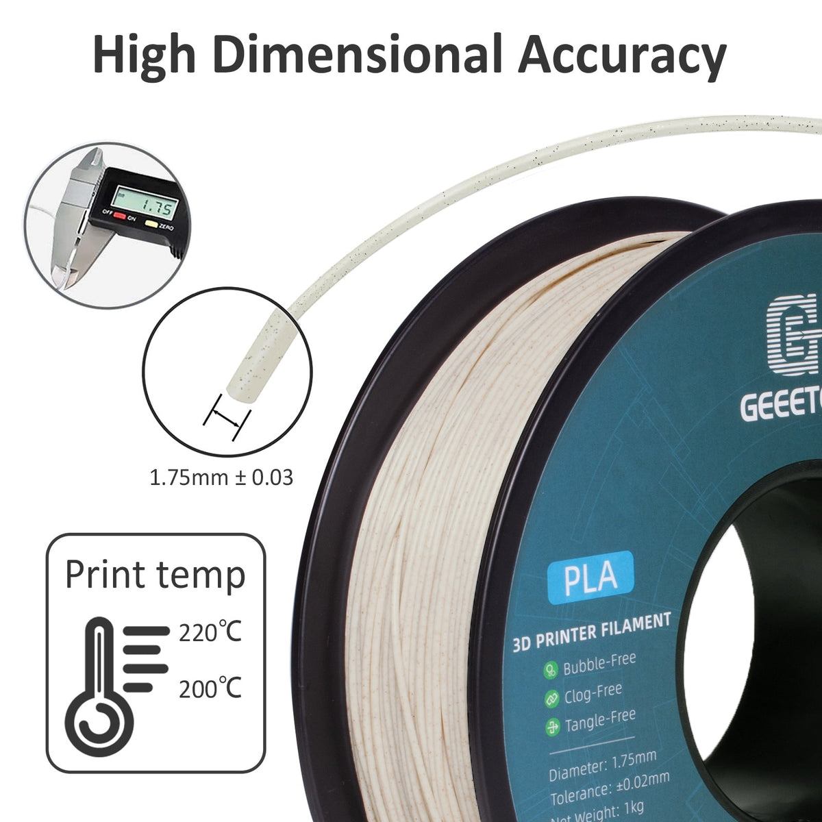 Geeetech Marble blue PLA 3D Printer Filament 1.75mm Toughness Enhanced, Dimensional Accuracy +/-0.03mm, 1kg (2.2lbs) , 1080 Feet （330m）per Roll, Fit for Most 3D FDM Printer