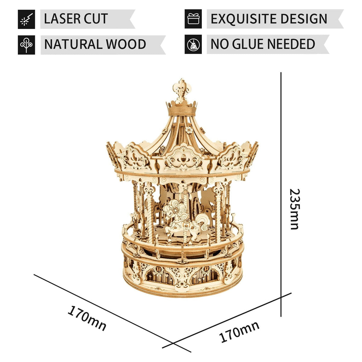 ROKR Music Box 3D Puzzles,Carousel Model Building Kits,Christmas Birthday Gift for Kids Girls Daughter Wife Girlfriend