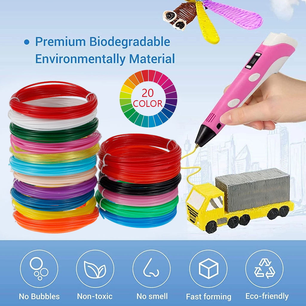 3D Pen Filament Refills PLA, 20 Colors 1.75mm 16.4 Feet per Color Total 3D Printing Pen Filament 3D Printer Filament for Most Intelligent 3D Pen