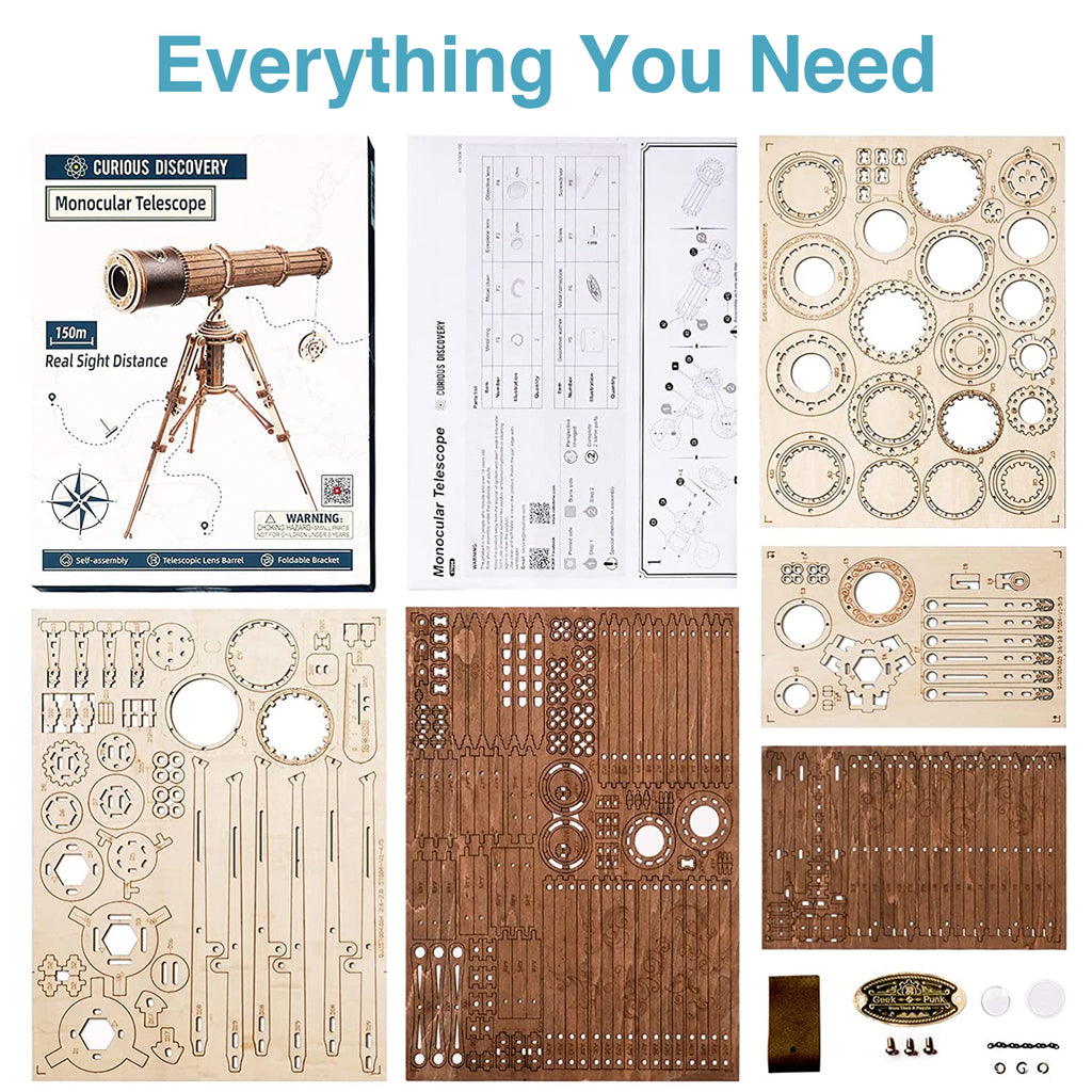 ROBOTIME Monocular Telescope 3D Wooden Puzzle, Mini Wooden Toys Craft Kits to Build, Gifts for Adults Teens