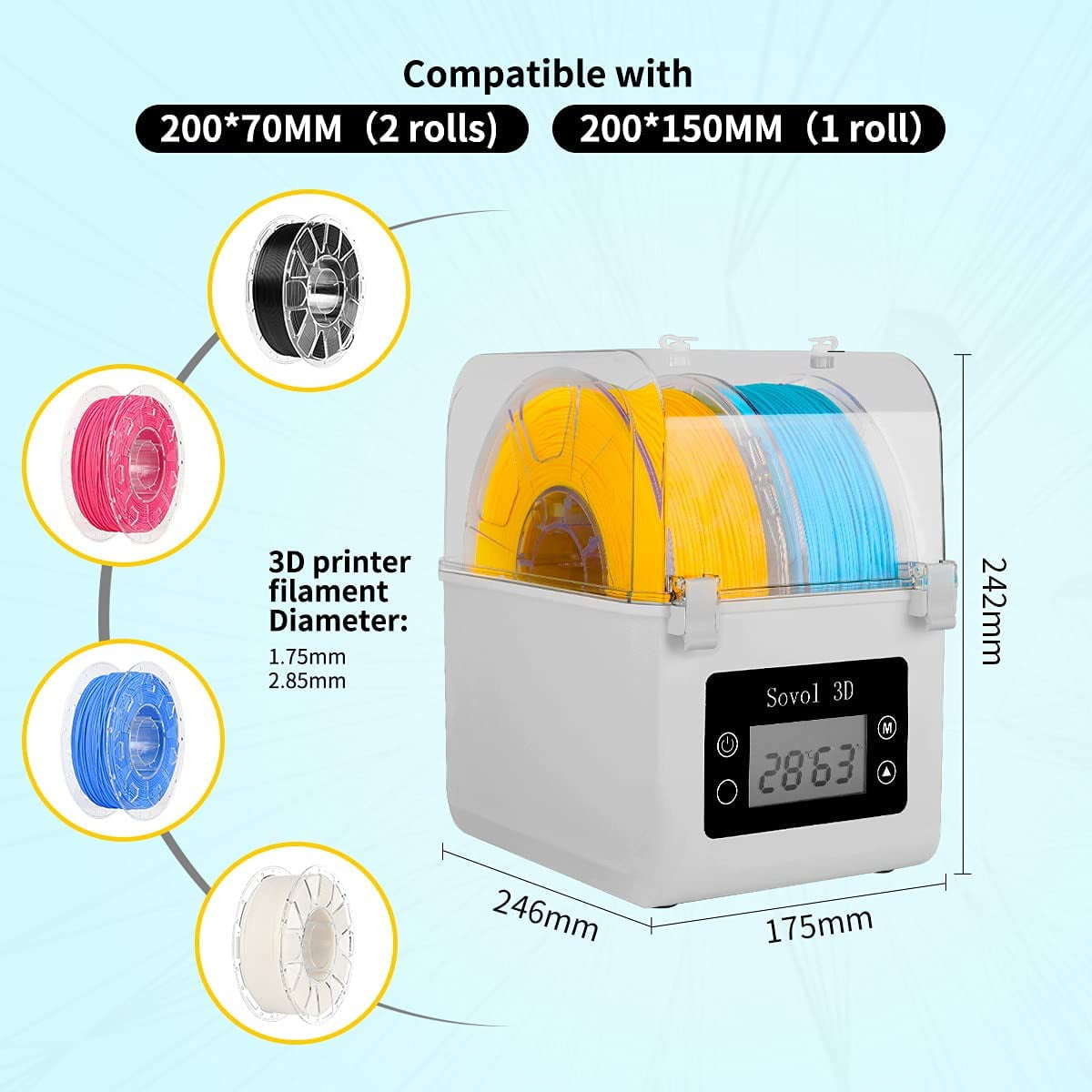 Sovol 3D Printer PLA Filament 1.75mm Spool Printing Materials, Wiring Tightness, Dimensional Accuracy (Black*1 White*1)
