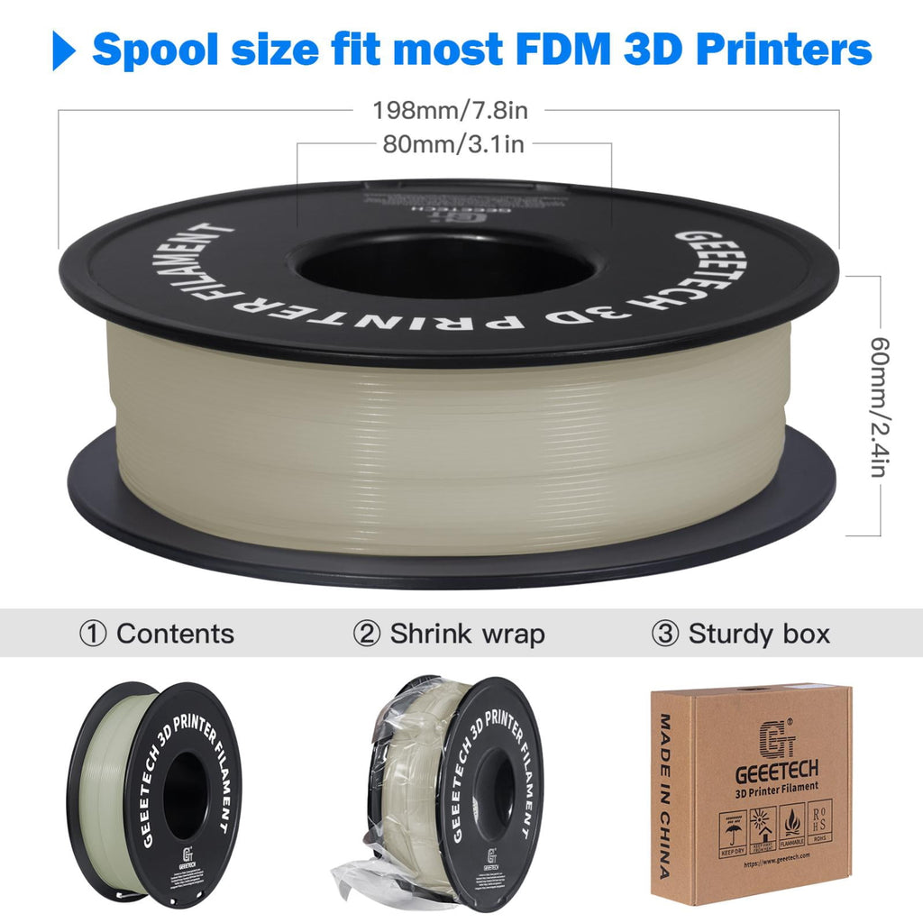 Geeetech Glow in The Dark Green PLA Filament 1.75mm, Dimensional Accuracy +/- 0.03mm, 1kg(2.2lbs) Spool, Fit for Most 3D Printer