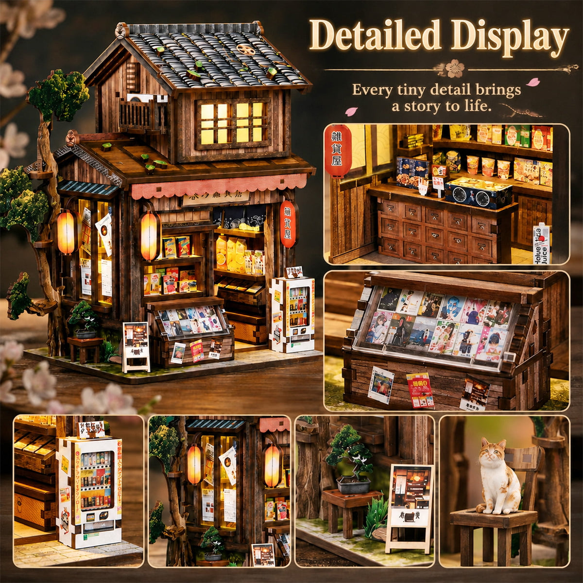 MOJINO Book Nook Kit for Adults, Spring Grocery Store DIY Miniature House Kit with LED Light, 3D Puzzle Bookshelf Decor for Reading Room & Desk