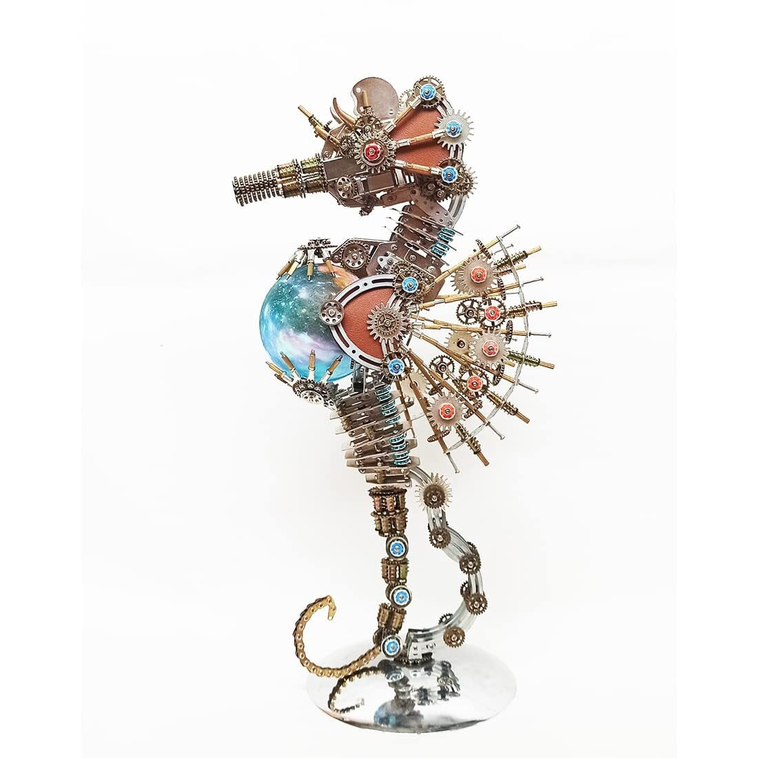 3D Metal Puzzles Steampunk Seahorse Lamp - 2100PCS Mechanical Model Kit with 16 Color Light for Unique Home Decor