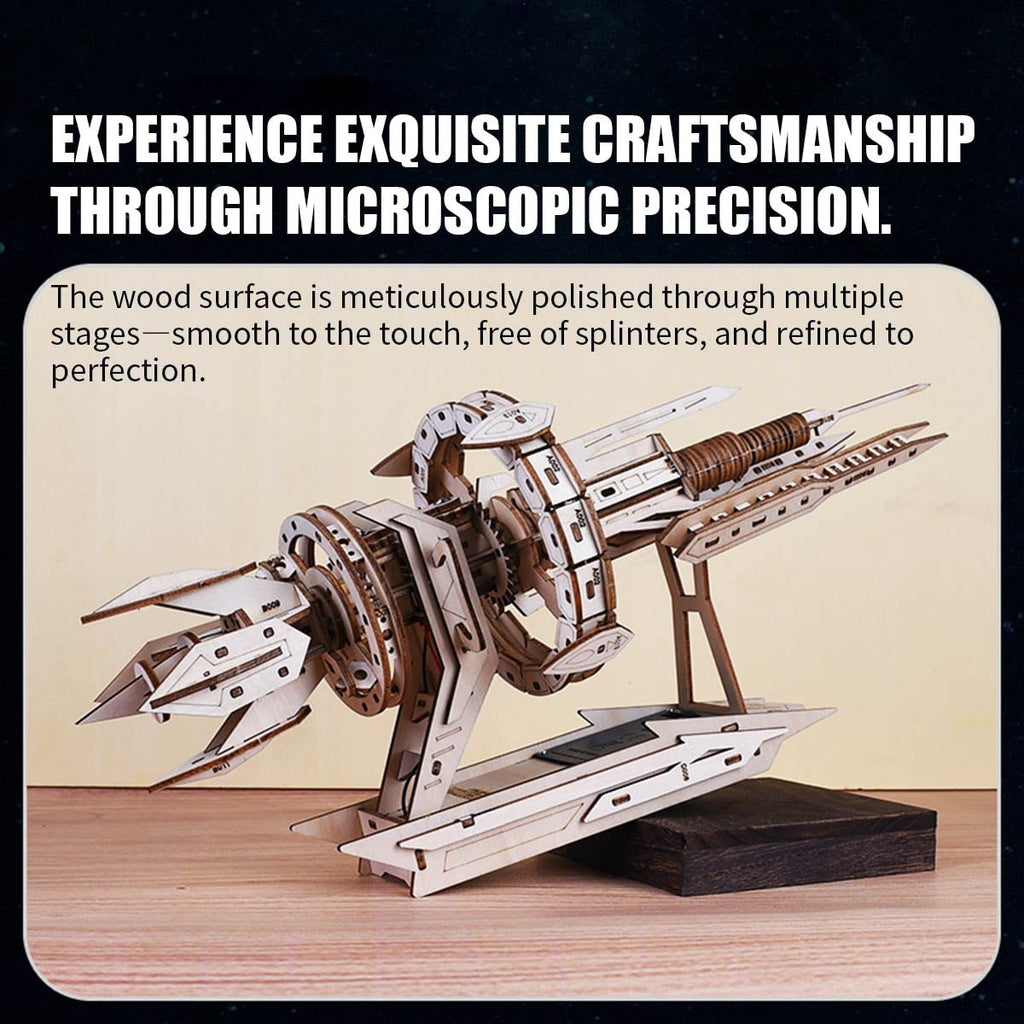 3D Wooden Puzzle Interstellar Battleship Model Kit, DIY Sci-Fi Spacecraft Building Set, Handcrafted Futuristic Decor, Best Gift for Science fiction fans