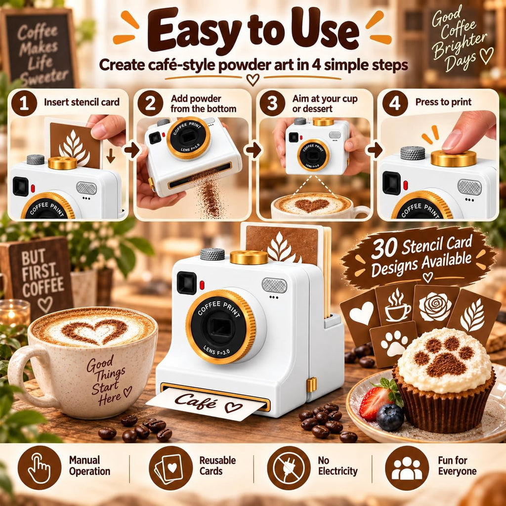 Coffee Printer Machine, 3D Latte Art Coffee Printer , Edible Ink Pre‑Set Pattern Printer for Coffee Foam, Gift for Coffee Enthusiasts