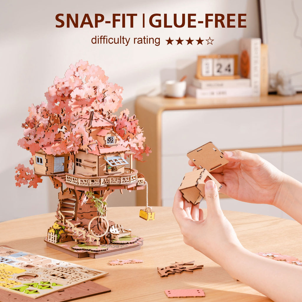 ROBOTIME Sakura Tree Wooden 3D Puzzle,Cherry Blossom Model Building Sets,Tiny House Craft Kits for Bookshelf Decor,Gifts for Adults Teens