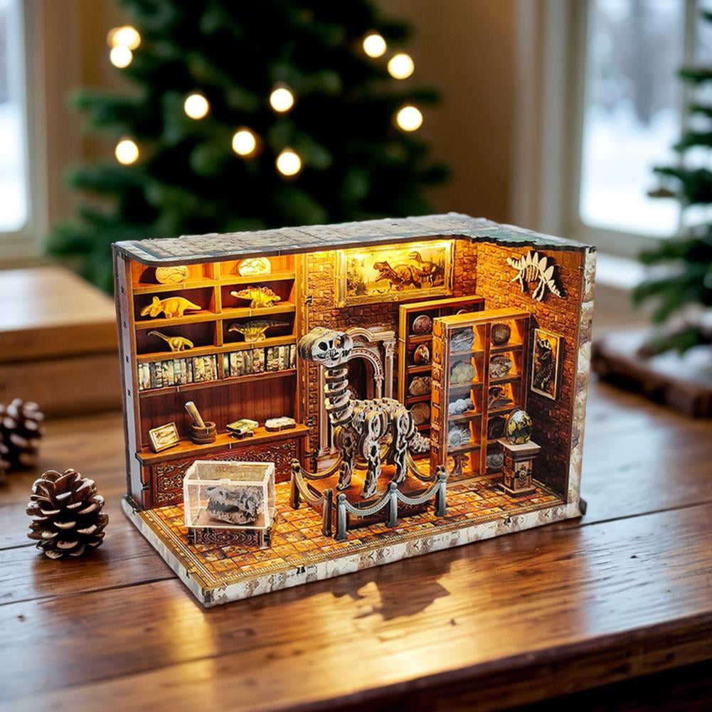 3D Wooden Puzzles for Adults, DIY Dinosaur Miniature , Book Nook Kit, Built-in LED Model Kit Dinosaur Gifts for Adults Teens Home Decor, Ideal Christmas Puzzle Gifts for Men Women